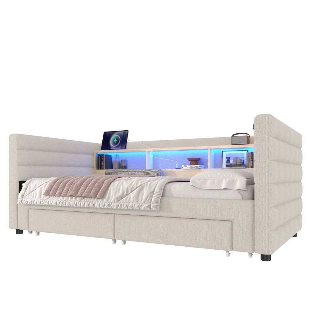 Tagesbett multifunzione velluto beige 90x190 cm