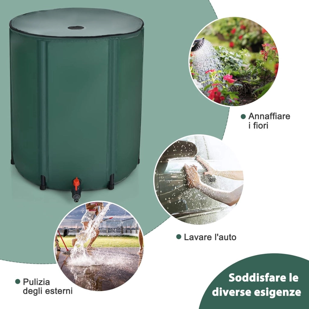 Bidone per la Raccolta dell'Acqua Piovana, Serbatoio Cisterna Raccolta Acqua, con Rubinetto, 200L