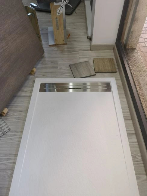 Piatto doccia marmoresina gelcoat con scarico a cascata bianco h.2,8cm PIEDRA STONE 80x100  cm