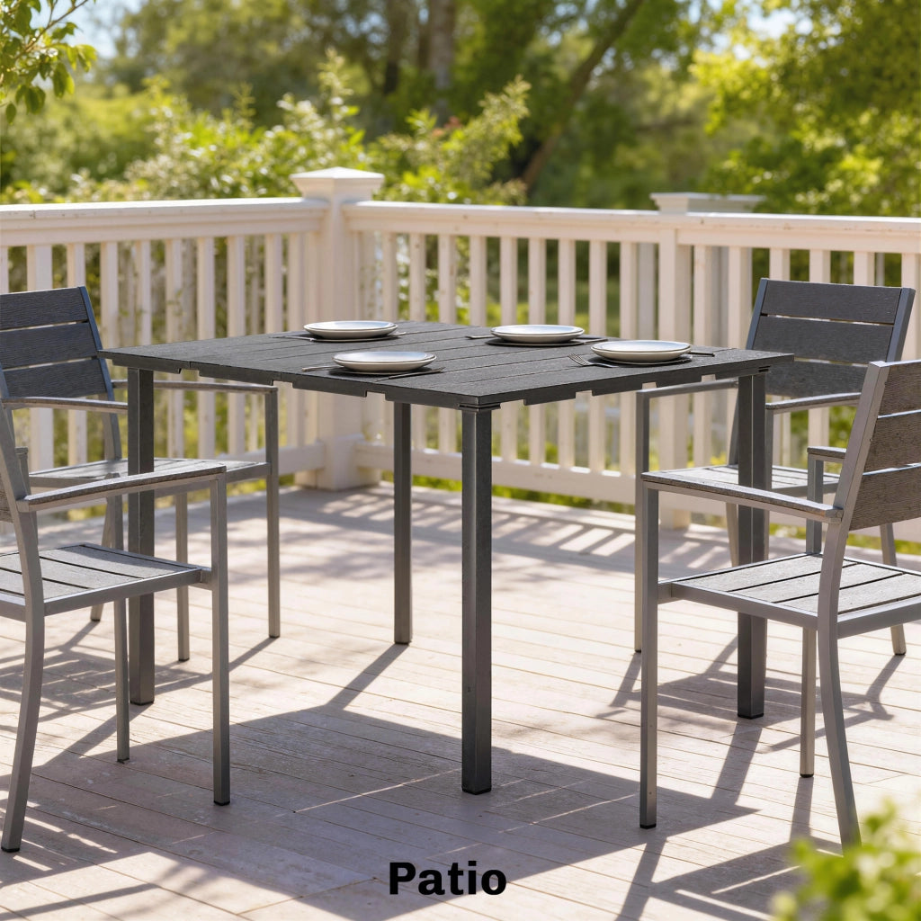 Tavolo da pranzo da giardino per 6 persone ¨C zephmum ¨C struttura in metallo piano in HDPE nero 120x90x74 cm