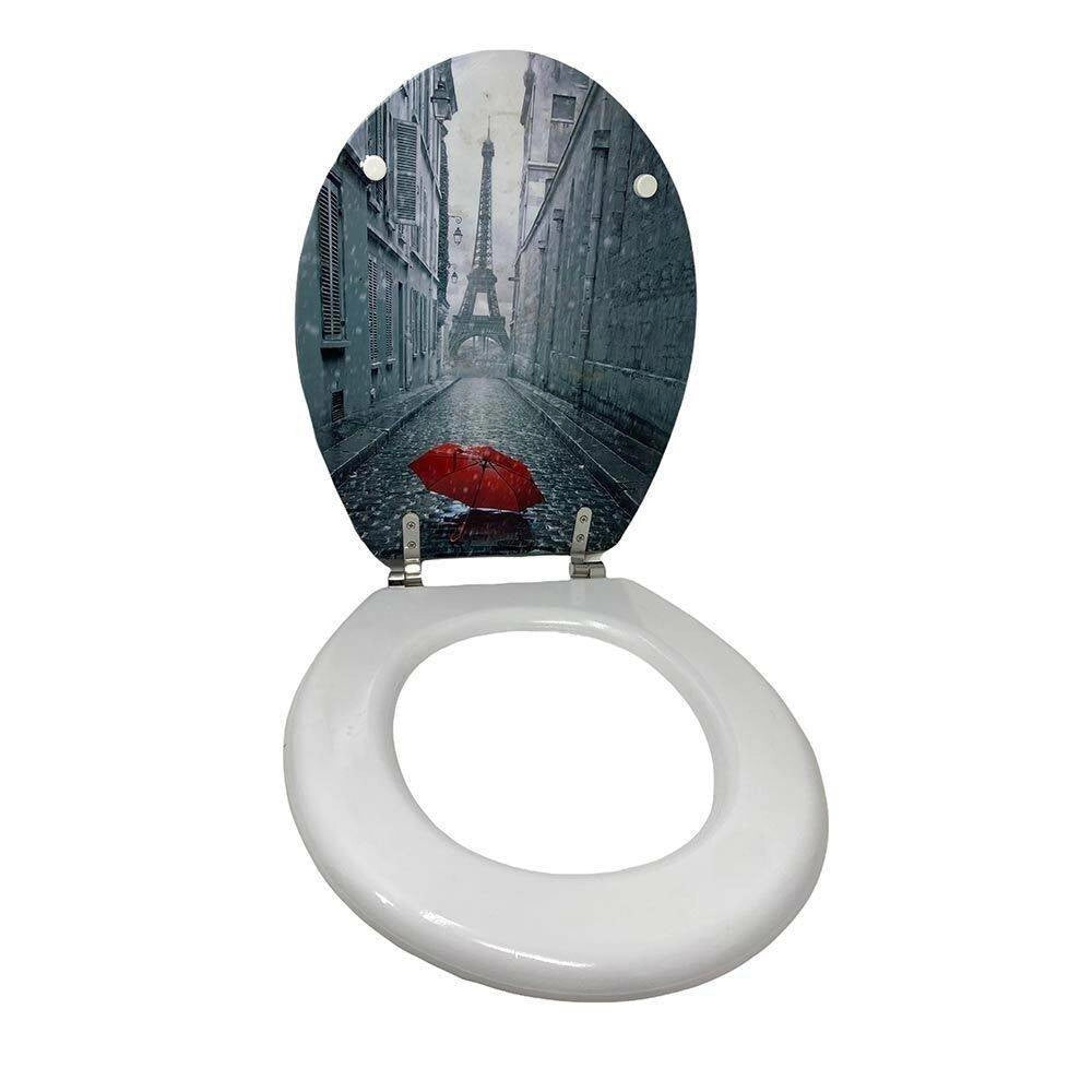 Trade Shop - Copriwater Universale Legno Mdf Tavoletta Bagno Wc Stampa Parigi Ombrello 52966a -