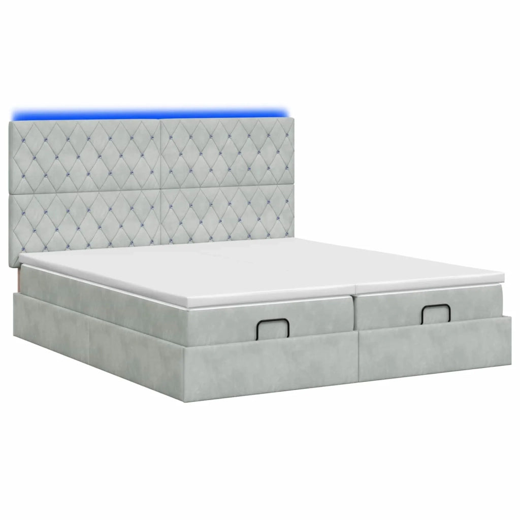 Letto Ottomano con Materasso e LED Grigio Chiaro 180 x 200 cm 3458478