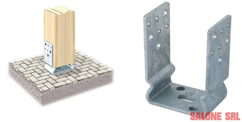 SUPPORTO DI ANCORAGGIO AD U PER PILASTRI LEGNO PZ.4  CON PIEGA MM.A91X60X125H