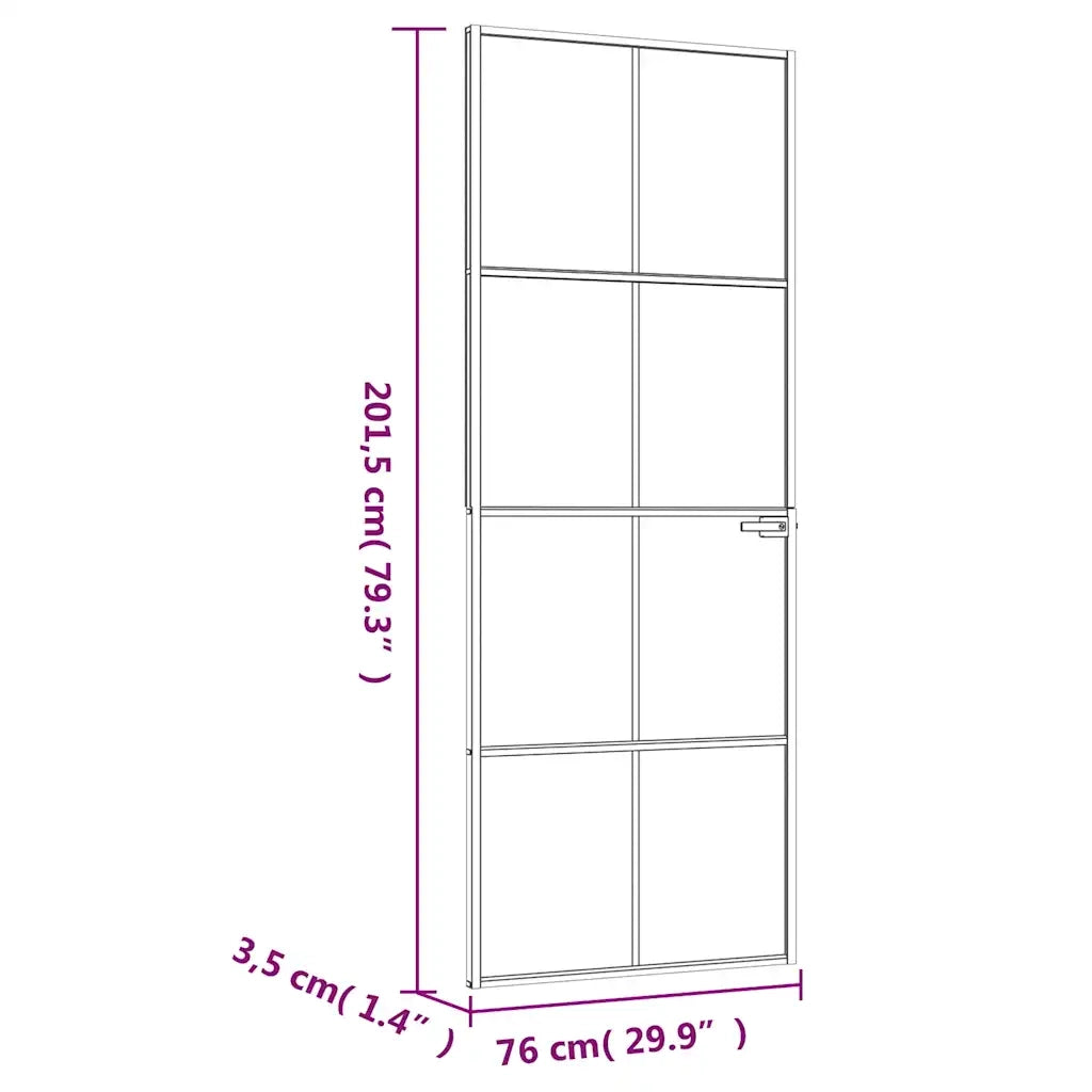 Porta Interna Nera 76x201,5cm Vetro Temperato Alluminio Sottile 153662