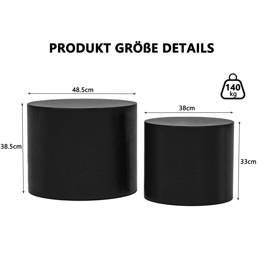 Set di 2 tavolini rotondi ? 38 x H 33 cm e ? 48.5 x H 38.5 cm in MDF nero