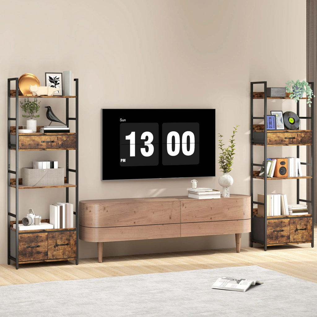 Libreria 6 Livelli con Cassetti Tessuto ¨C Zephmum ¨C 60x30x176cm Marrone Rovere