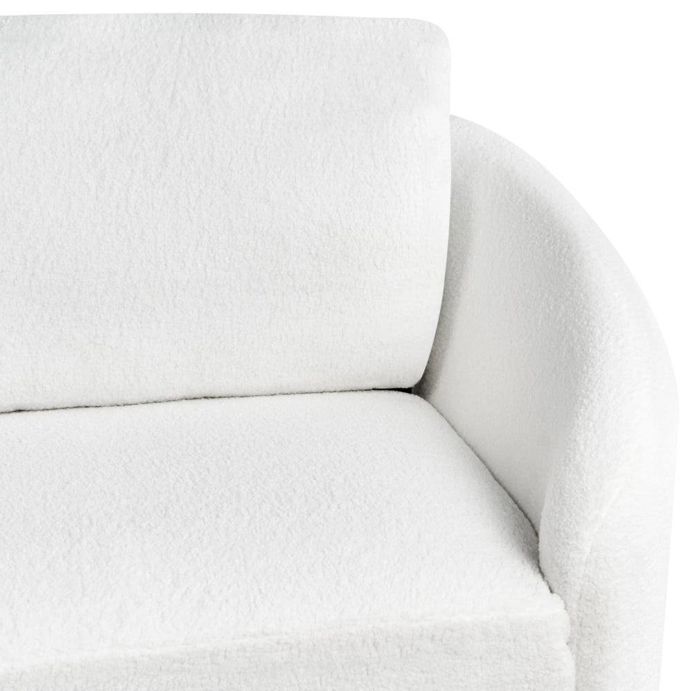 Divano 3 posti in tessuto bouclè bianco con piedi dorati curve morbide stile glamour elegante soggiorno