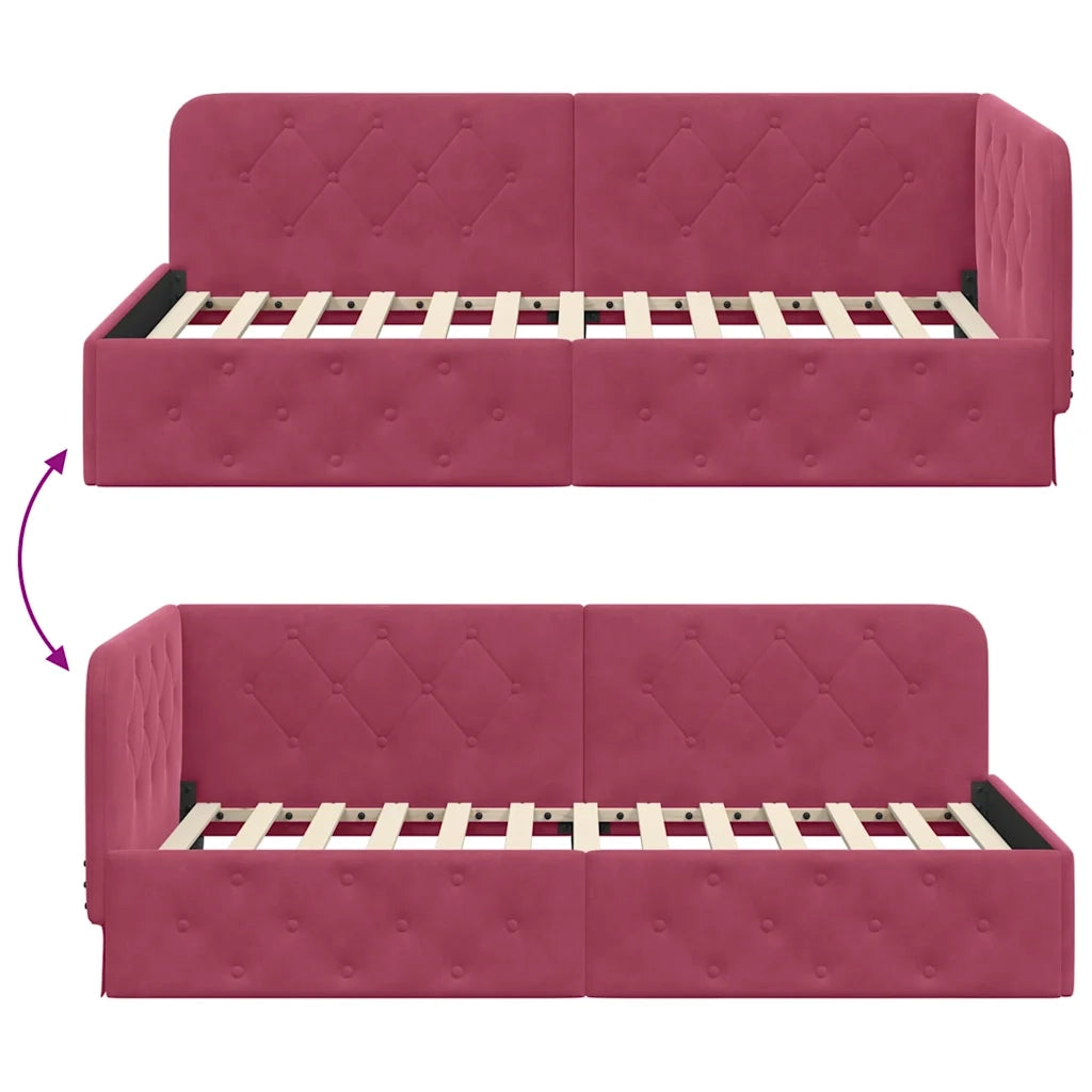 Cornice del letto ad angolo Rosso Vino 100 x 200 cm Velluto