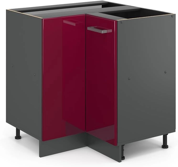 Mobile ad angolo cucina R-Line, Rosso lucido, 75.6 cm senza piano di lavoro, per la libera combinazione all'interno di sistemi cucina modulari