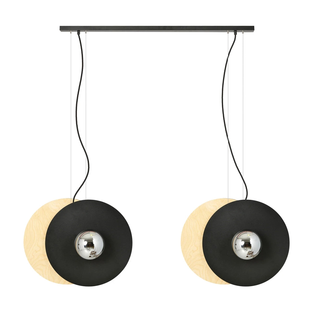 Sospensione Minimal Nordica Brigid 4 Luci In Acciaio Nero E Legno Vetro Fumè