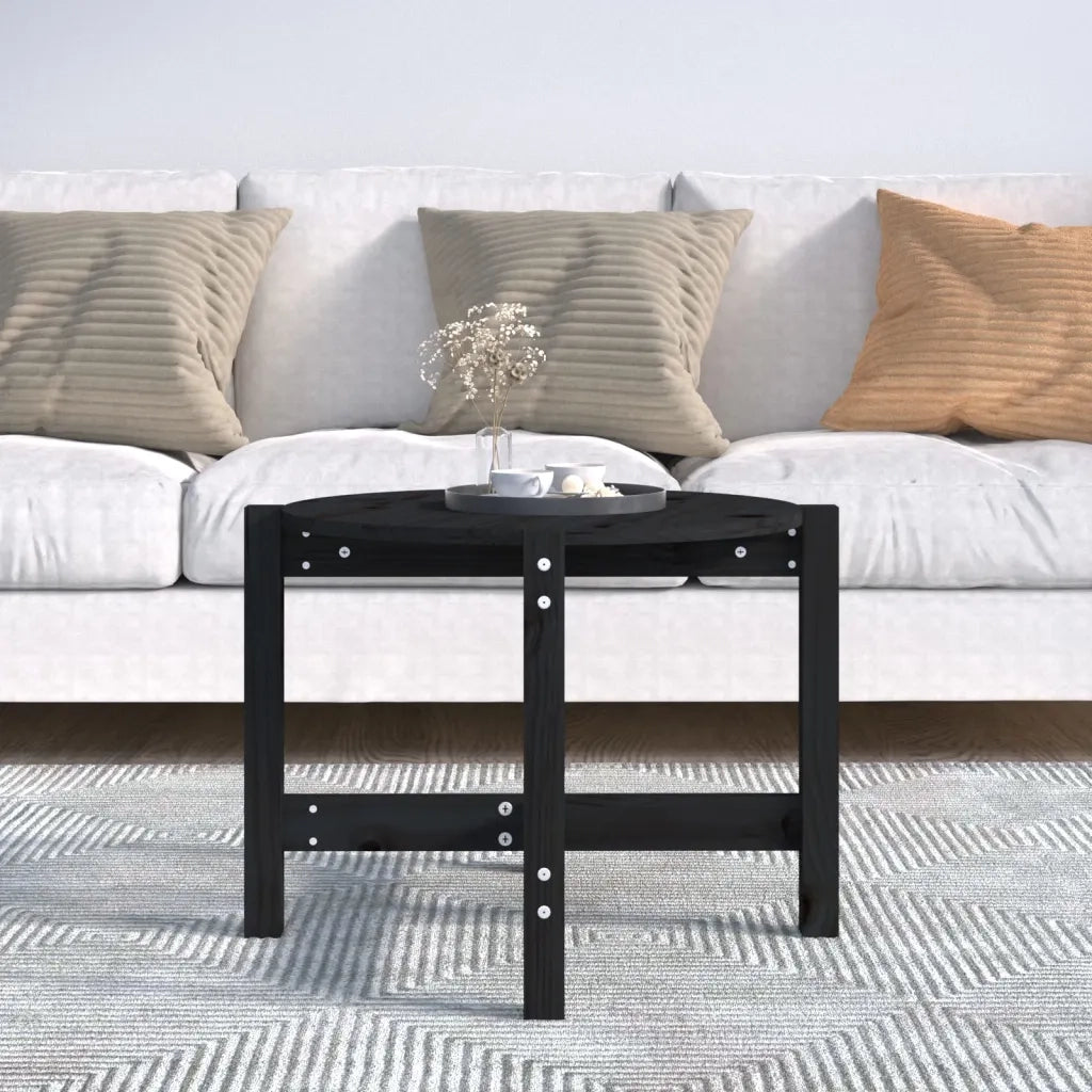Tavolino da Salotto Nero Ø 62,5x45 cm in Legno Massello di Pino 822306