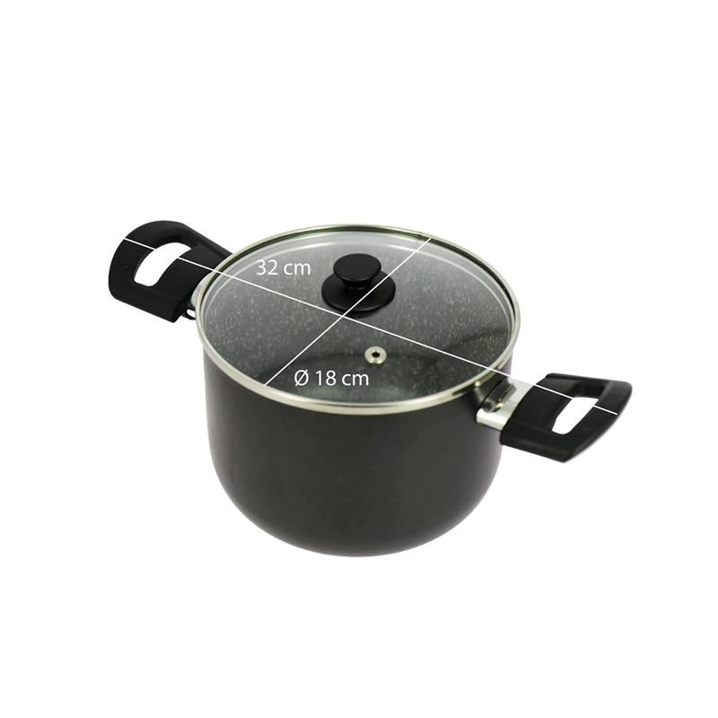 CASSERUOLA IN ALLUMINIO CON COPERCHIO IN VETRO  ANTIADERENTE E ANTIGRAFFIO 18 CM