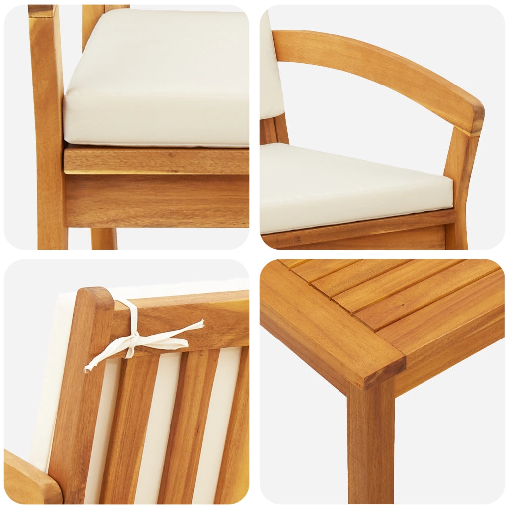 Set Bistro da 3 pezzi di con Cuscini - Realizzato in Legno Massello di Acacia