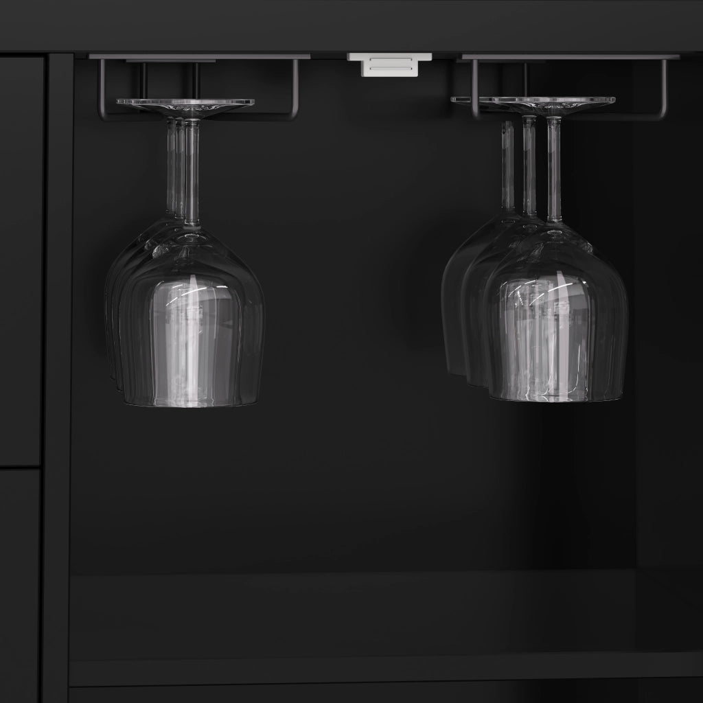 Isola cucina mobile con piano ribaltabile, LED RGB, 2 ante, 3 cassetti e portabicchieri 138x60x93 cm nera