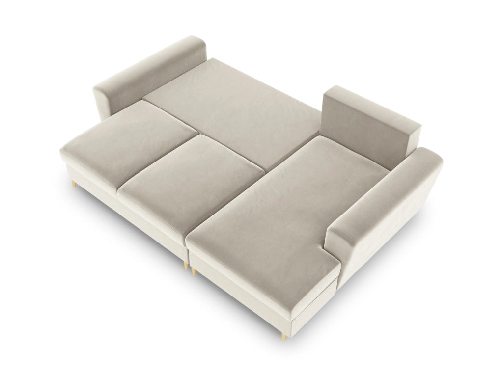 Cosmopolitan Design - Divano convertibile angolare destro con contenitore "Kyoto" 4 posti in velluto beige chiaro 