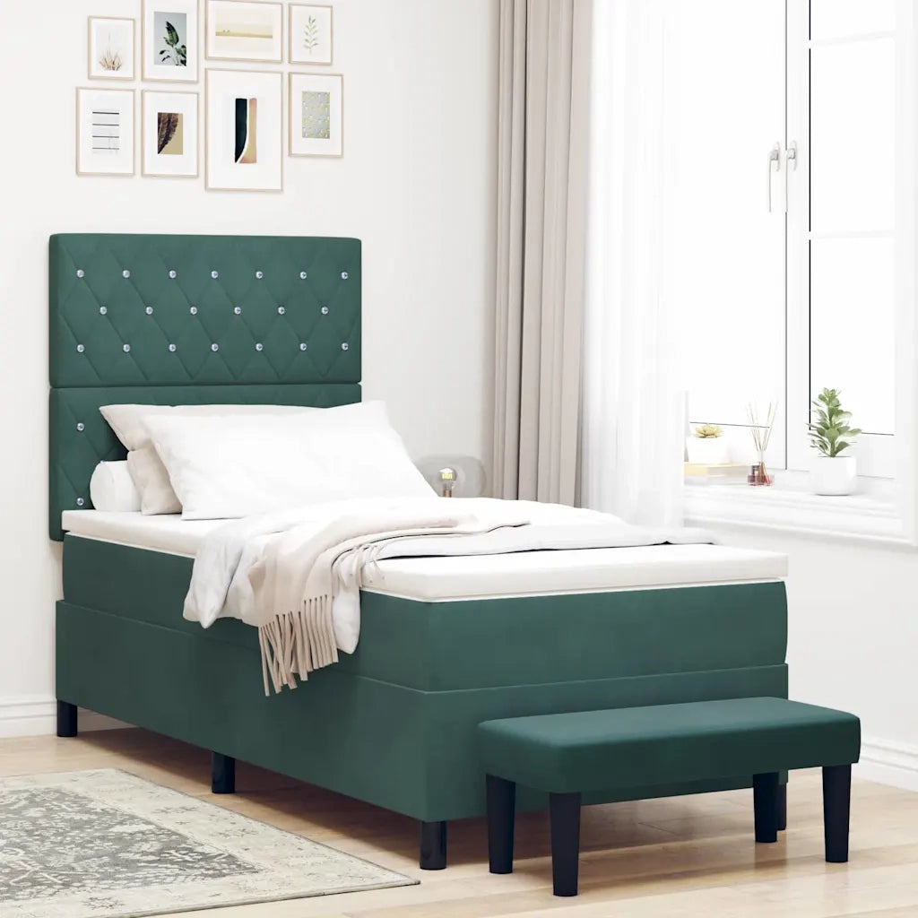 Letto a molle con materasso Verde Scuro 90 x 190 cm Velluto 3344417