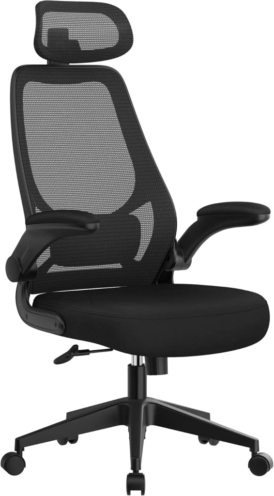SONGMICS Poltrona da ufficio, sedia ergonomica, seduta girevole, braccioli e poggiatesta regolabili, in tessuto traspirante, altezza regolabile, nero OBN087B01