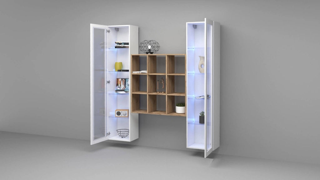 Mobile Espositore Felice, Vetrina 14 Ripiani Made in Italy, 30x40x180h cm Bianco Lucido