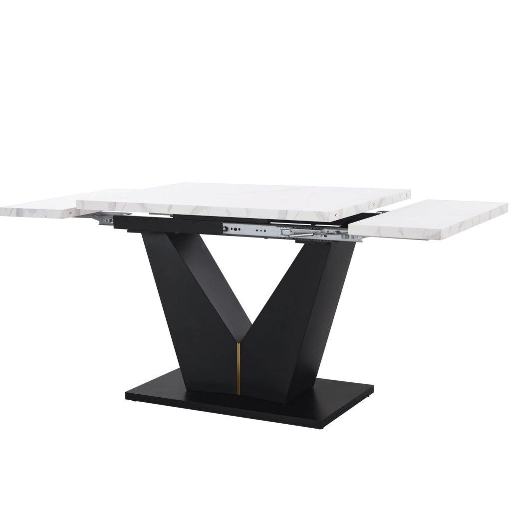 Tavolo da pranzo allungabile 99-159x75x75 cm; MDF effetto marmo bianco e nero