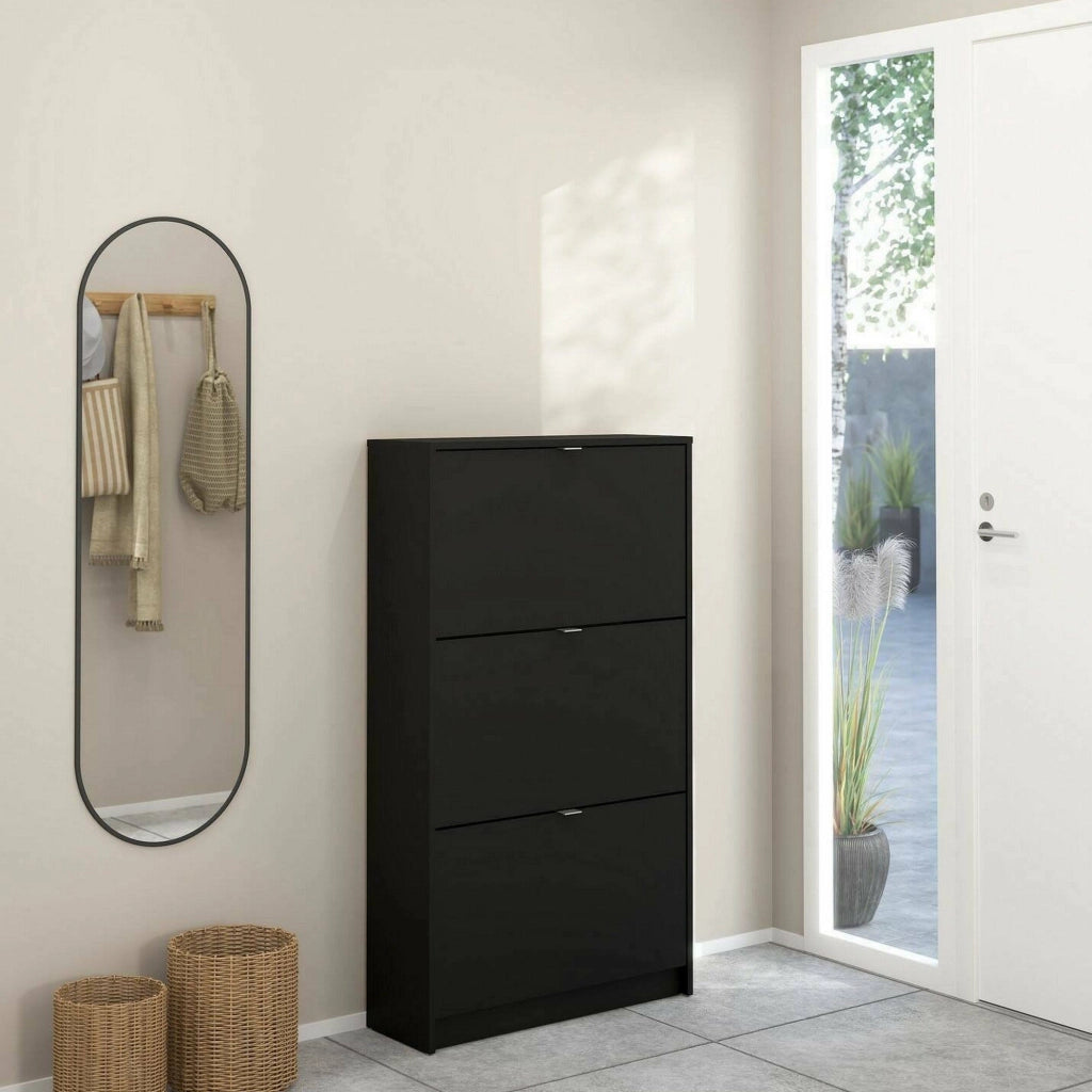 Scarpiera Irina, Mobile portascarpe, Armadio da ingresso multiuso, Mobiletto per calzature, 70x24 h124 cm, Nero