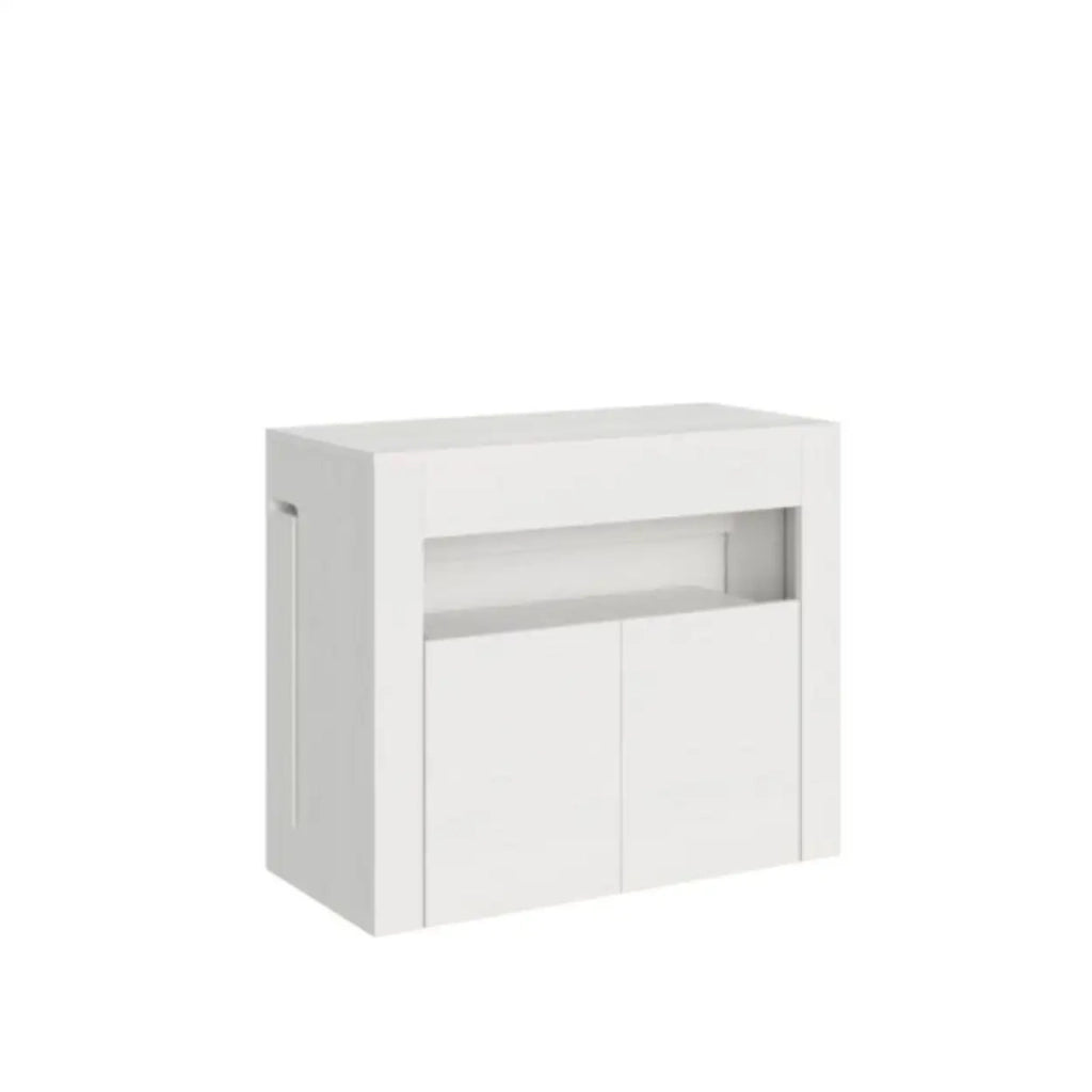 Consolle allungabile 90x42/302 cm Evolve bianco frassino allunghe interne con panca inferiore
