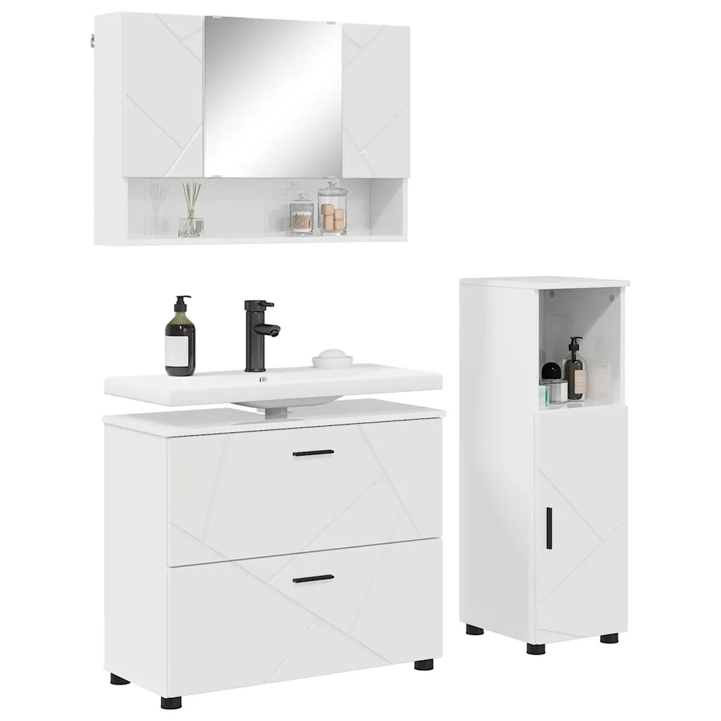 vidaXL Set di mobili per il bagno con cassetto 3 pcs Bianco lucido