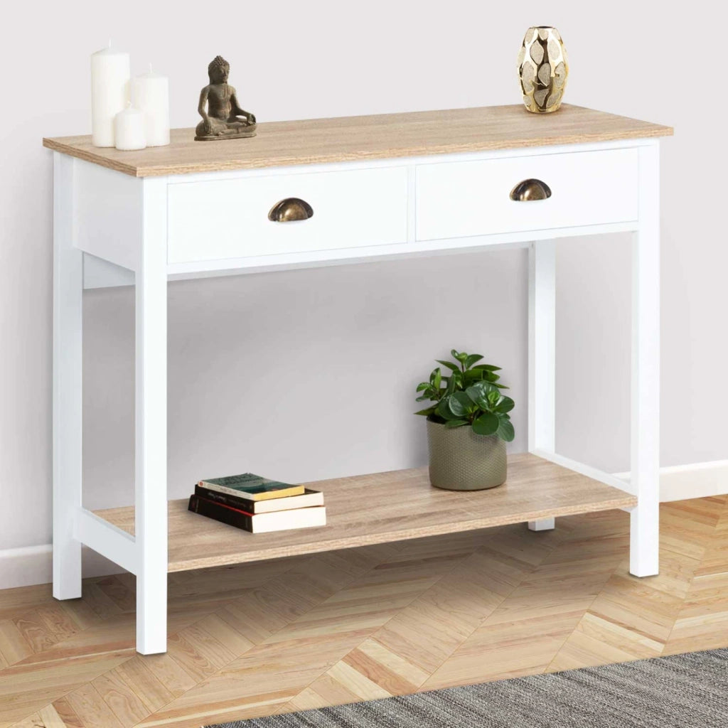 IDMarket - Consolle country a 2 cassetti ISIS 1 ripiano legno e bianco