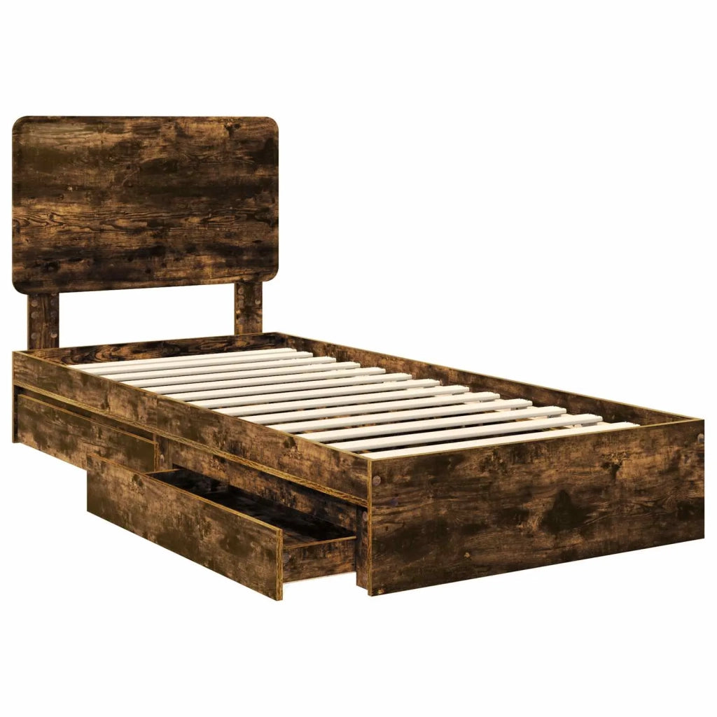 Letto con Contenitore con testiera Rovere fumé 100 x 200 cm