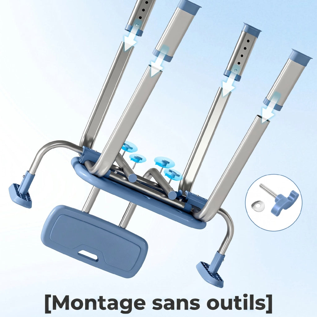 Sgabello Doccia Ergonomico con Braccioli e Schienale Regolabile ¨C Zephmum ¨C Blu
