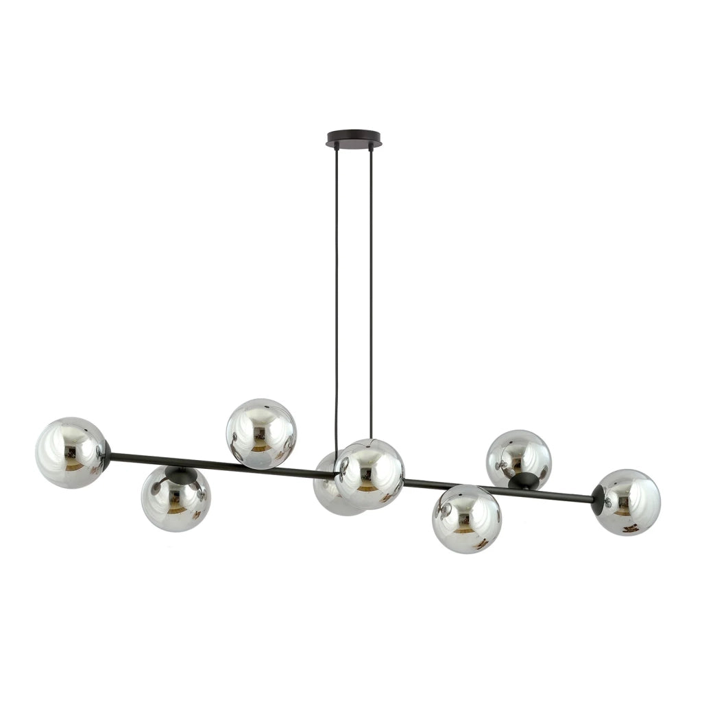 Lampadario Contemporaneo 8 Luci Durga In Acciaio Nero E Sfere In Vetro Fumè