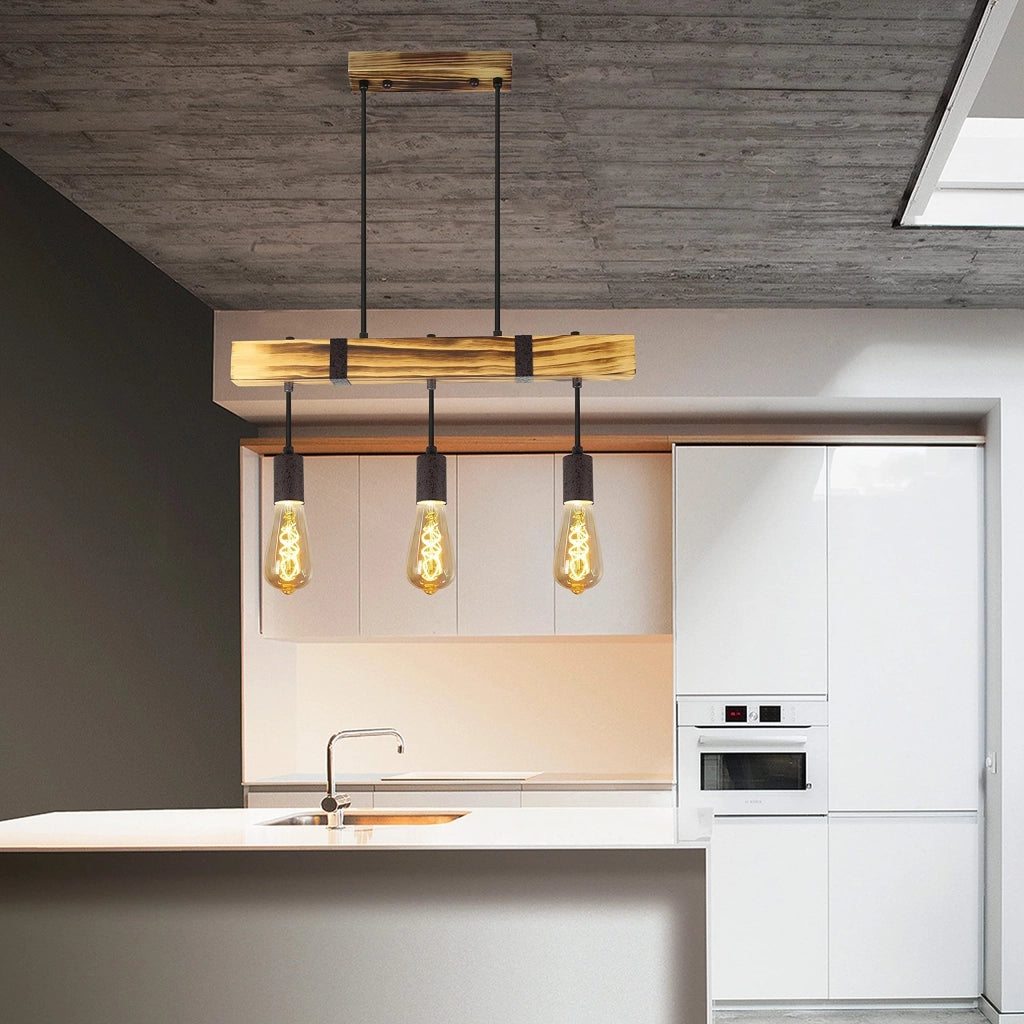 Lampada a sospensione ZMH retr¨° legno trave diametro 61 cm 3 attacchi E27 altezza regolabile potenza 25W