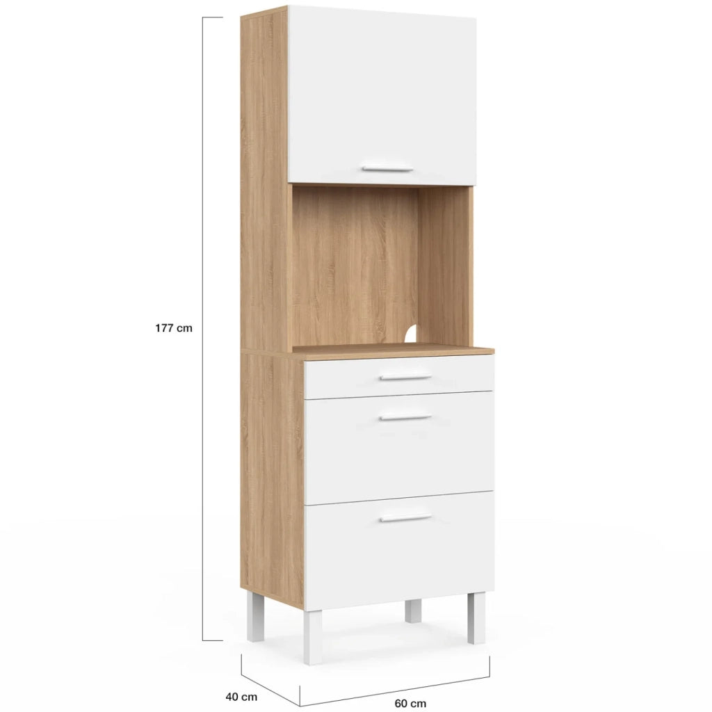 IDMarket - Microonde e casseruola a 2 porte CINA da 60 cm in faggio e bianco