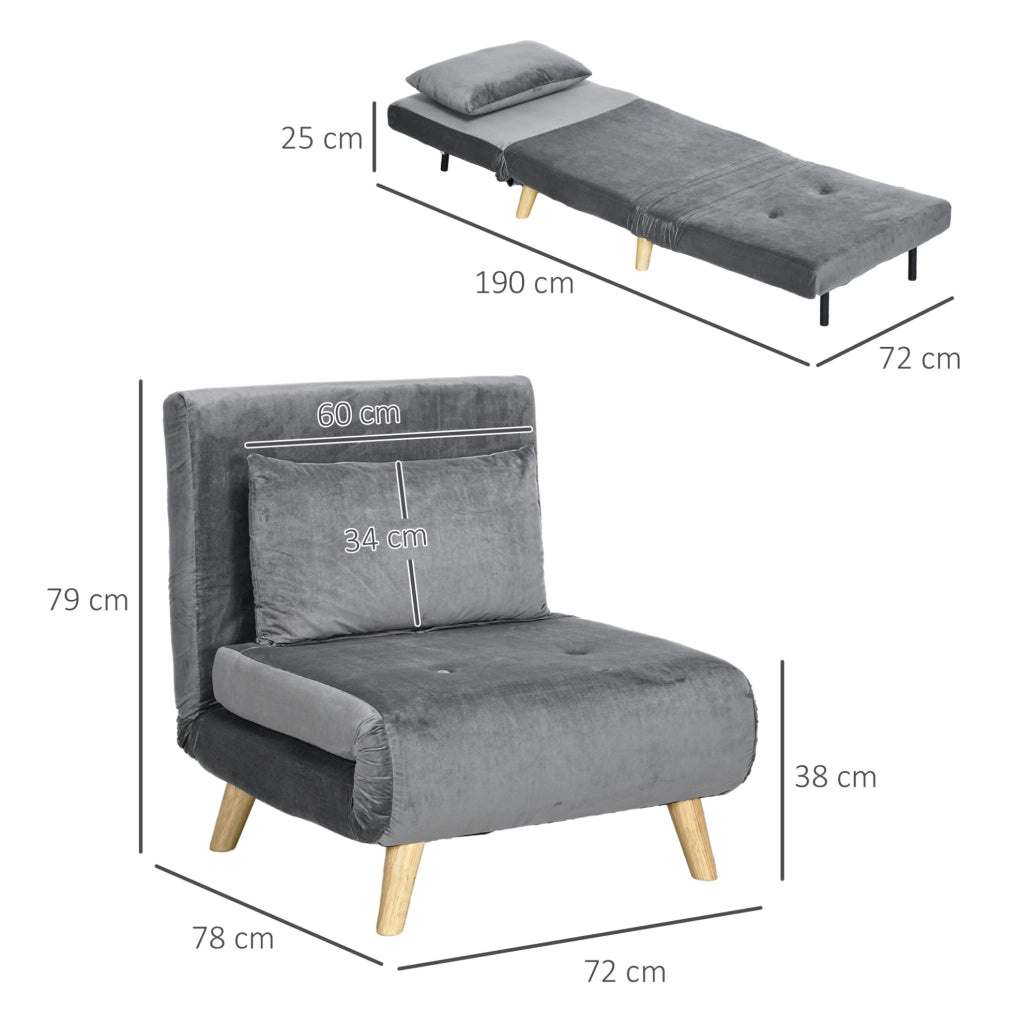 Poltrona letto 2 in 1 grigia con schienale regolabile
