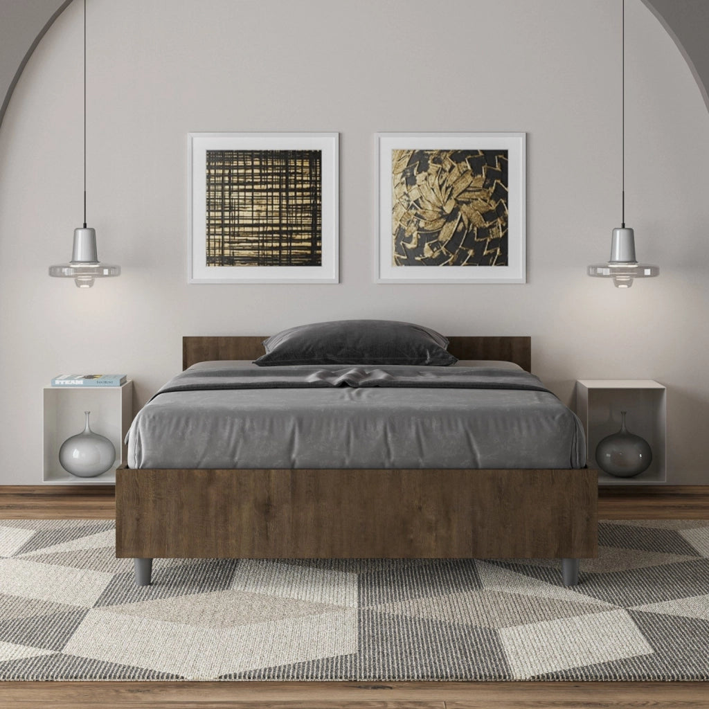 Letto 1 Piazza e Mezzo 120x200 cm con Rete e Contenitore Nuamo Noce