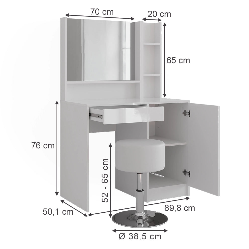 Vicco Tavolo da toeletta Bianco/bianco lucido 89.8 cm 4 parti