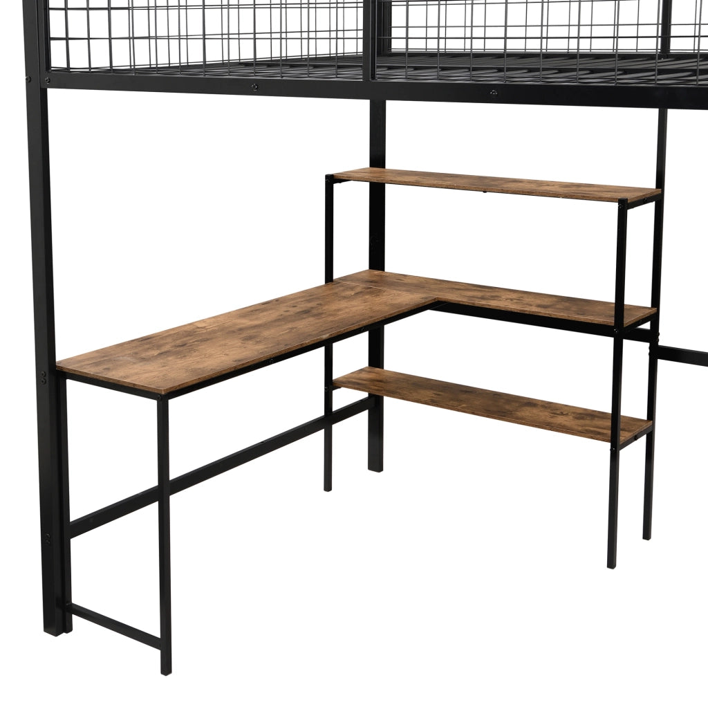Letto a soppalco 140 x 200 cm con scrivania, armadio e scaffali