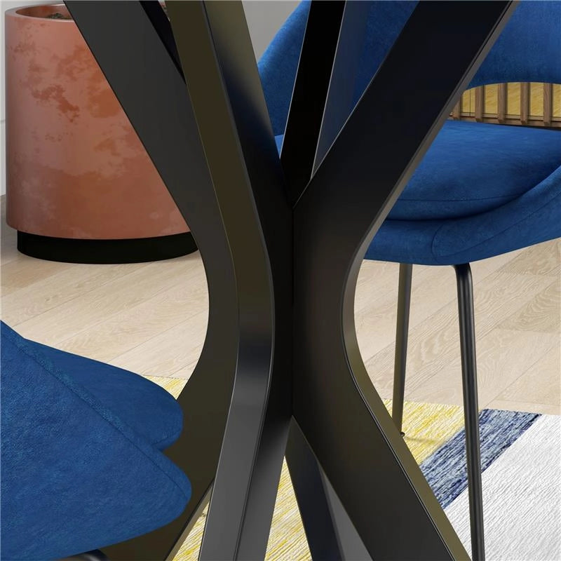 TAVOLO DA PRANZO MODERNO ROTONDO PER 4 PERSONE IN ACCIAIO E MDF, Ø100X75CM, NERO