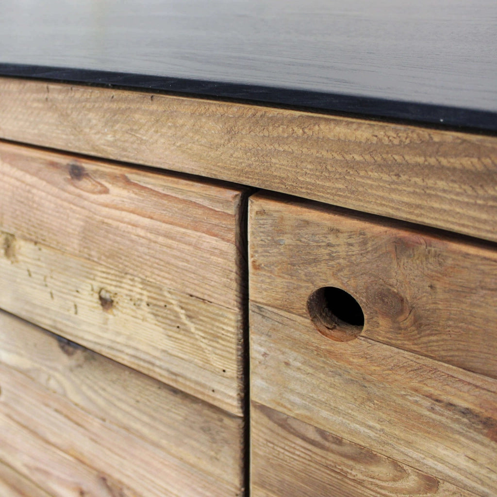 Madia 2 ante 3 cassetti in Pino riciclato cm 150x48x76 - PINE