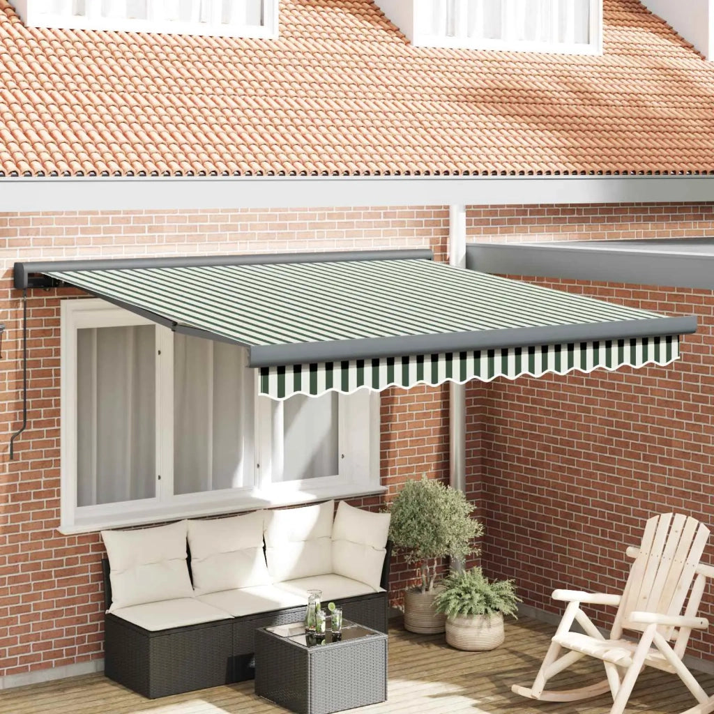 Tenda Retrattile Verde e Bianco 350 x 250 cm Tessuto e Metallo 3330479
