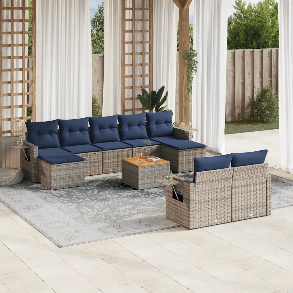 Set Divani da Giardino 10 pz con Cuscini Grigio in Polyrattan 3224780