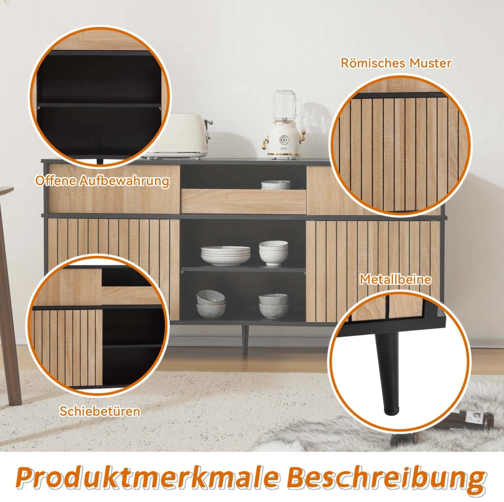 Credenza con ante scorrevoli effetto rovere e nero, 160 cm