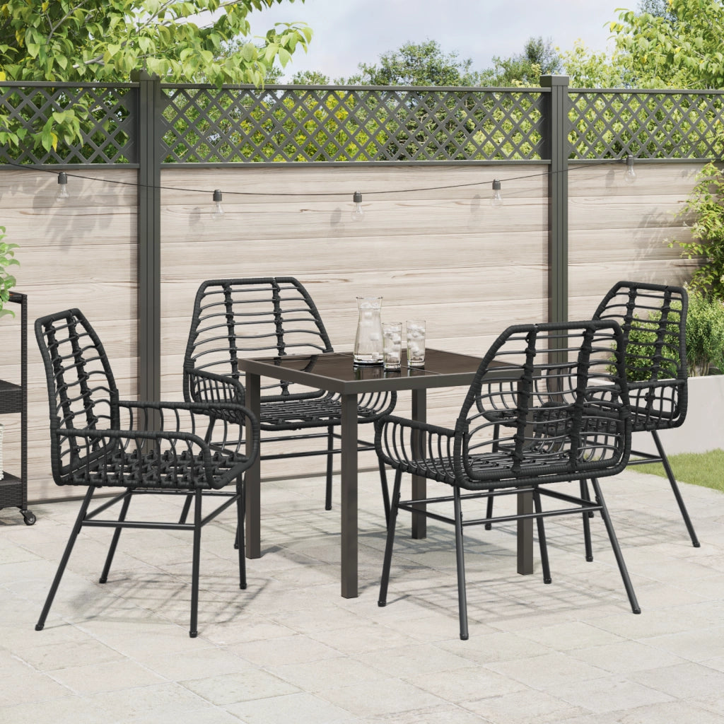 Set da Pranzo da Giardino 5 Pezzi Nero Polyrattan