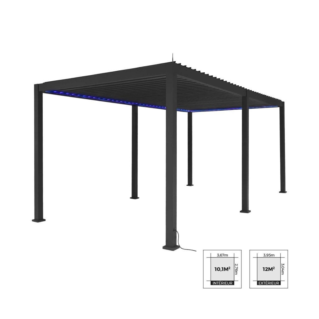 Pergola bioclimatica 3x6m elettrica in alluminio con led + 2 tende 3m,