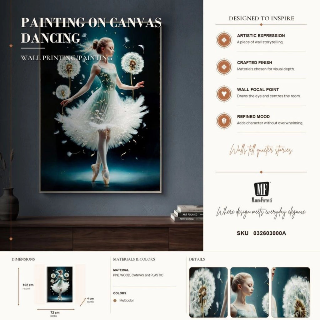 Dipinto su tela Dancing A ballerina con tarassachi, 72x102 cm