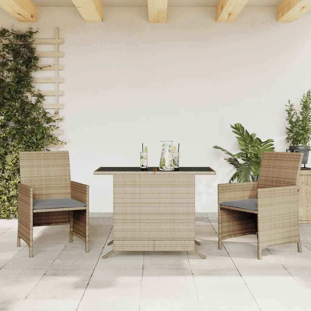 Set da BistrÃ² 3 pz con Cuscini Beige Misto in Polyrattan