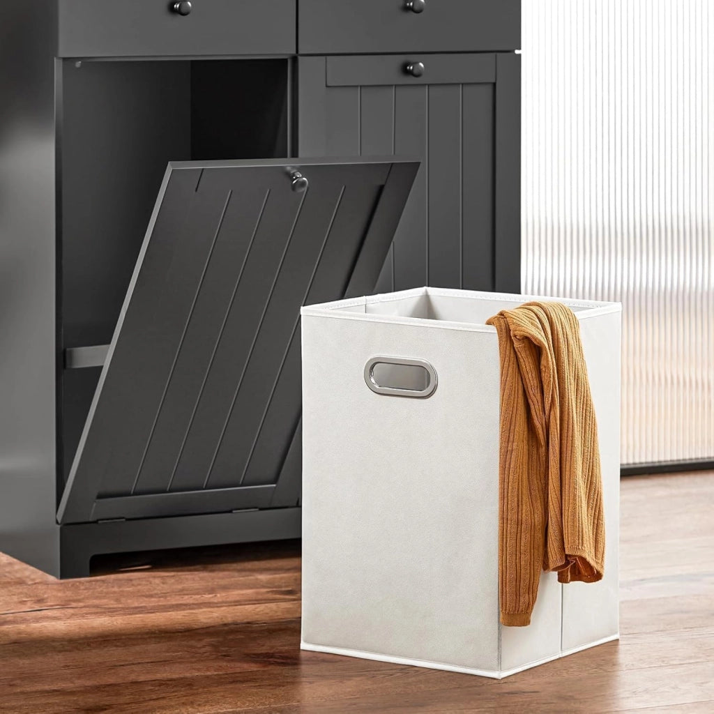 Mobile bagno con portabiancheria - Mobiletto bagno salvaspazio con 2 cassetti e 2 sacchi estraibili - Mobile lavanderia per ingresso o cucina in MDF, Nero, 78x38x90cm, BZR33-II-SCH