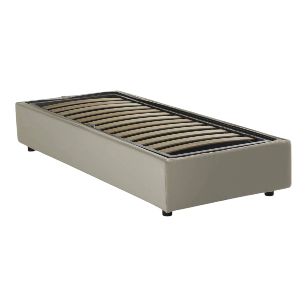 Letto singolo Agenta, Letto contenitore con rivestimento in tessuto, Made in Italy, Apertura frontale, con materasso cm 80x190 incluso, Beige