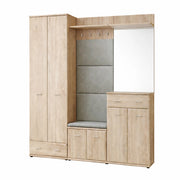 Mobile Ingresso Scarpiera Appendiabiti Imbottito Set Entrata Anta Specchio Vani Guardaroba Ganci Armadio Mobiletto Multifunzione Salvaspazio Corridoio Casa Design Moderno 180 x 32 x 203 Cm Rovere