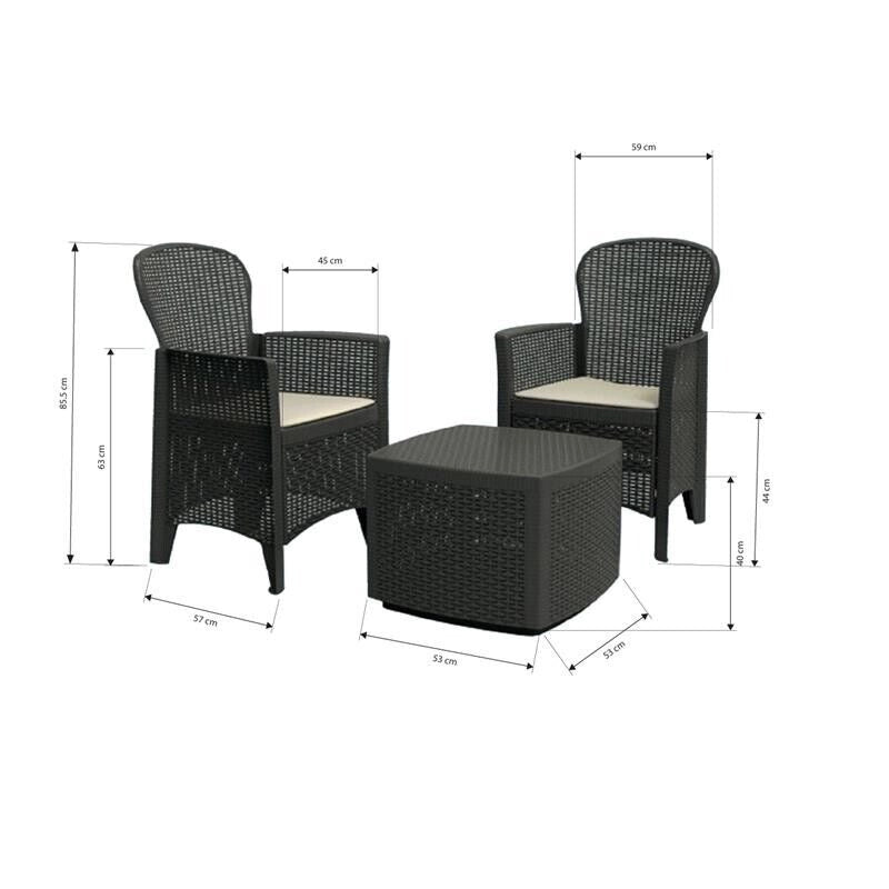 MAURY'S SALOTTINO ALESSIA DA GIARDINO CON CUSCINI 3 PZ ANTRACITE