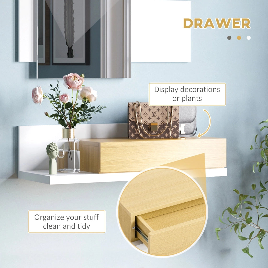 Set Mobili da Ingresso da Parete con Specchio 40x70 cm e Cassetto in Legno Naturale e Bianco